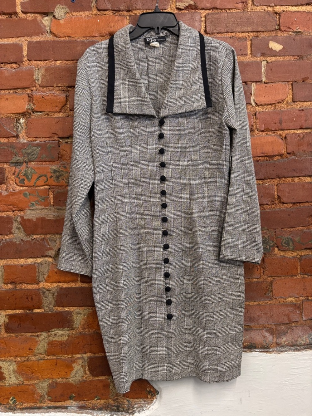 Vintage 90s‎ Dawn Joy Black & White Plaid Sz  LCollar Button Front Dress Size 12